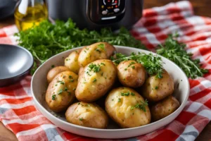 Air fryer baked potato with crispy skin and fluffy interior