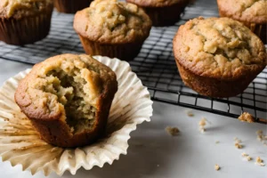 Sourdough discard banana muffins with a golden, moist texture